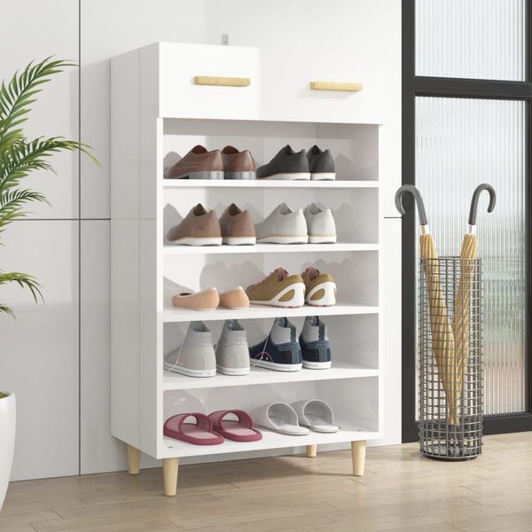 vidaXL Botník lesklý biely 60x35x105 cm spracované drevo