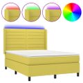 vidaXL Posteľ boxsping s matracom a LED zelená 140x190 cm látka