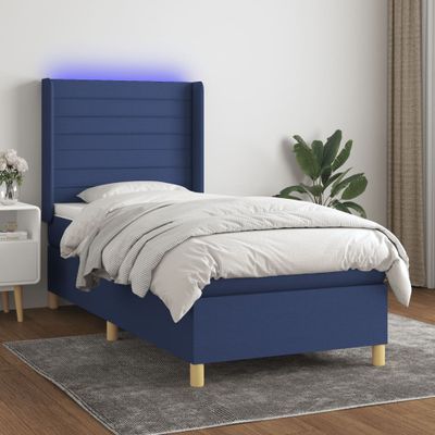 vidaXL Posteľ boxsping s matracom a LED modrá 100x200 cm látka
