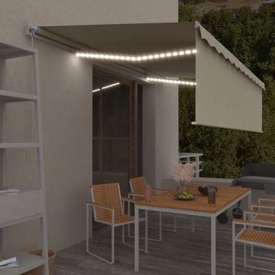 vidaXL Ručne zaťahovacia markíza s tienidlom a LED 5x3 m krémová