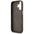 Guess Case Magsafe 4G PU kožené puzdro s trojuholníkovým logom a zlatým kovovým rámom fotoaparátu pre iPhone 17 Čierna