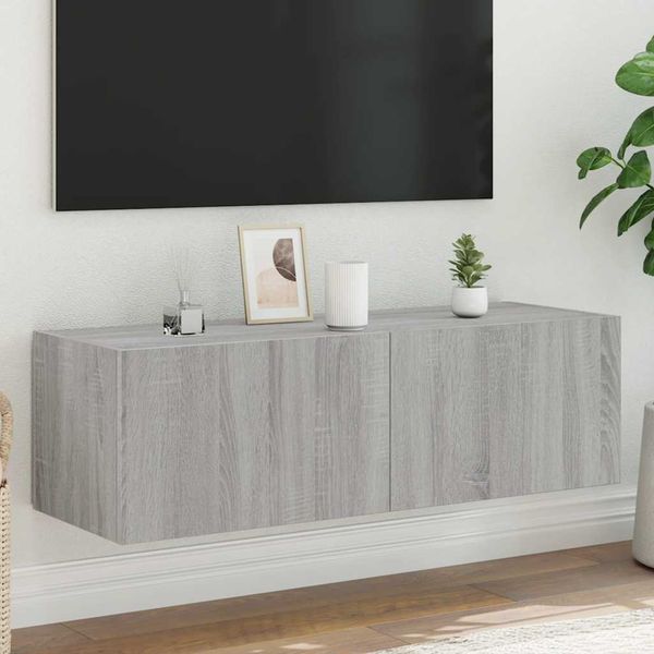 vidaXL TV nástenná skrinka s LED svetlami sivá sonoma 100x35x31 cm