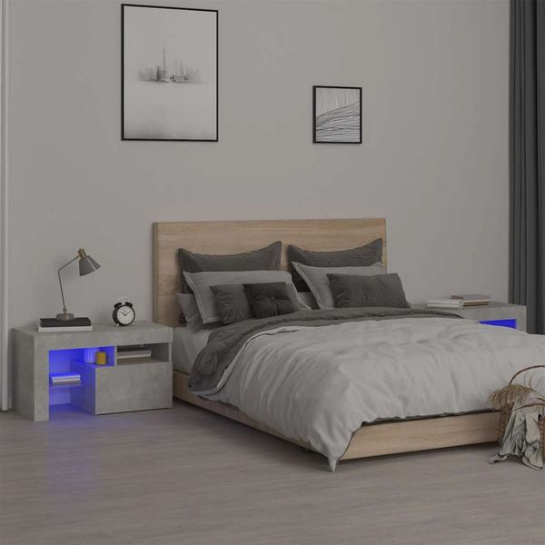 vidaXL Nočné stolíky 2 ks s LED svetlami betónové sivé 70x36,5x40 cm