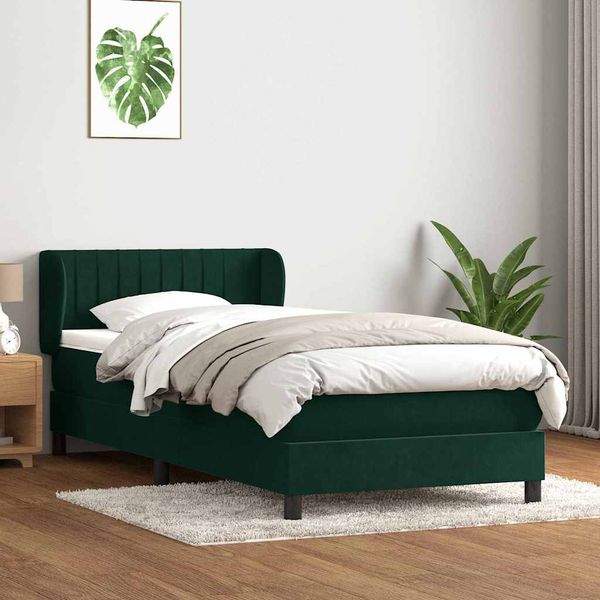 vidaXL Posteľný rám boxsping s matracom tmavozelený 80x220 cm zamat