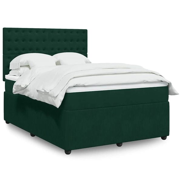 vidaXL Posteľný rám boxsping s matracom tmavozelený 140x190 cm zamat