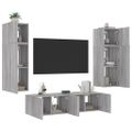 vidaXL 6-dielne TV nástenné skrinky s LED sivé sonoma kompozitné drevo