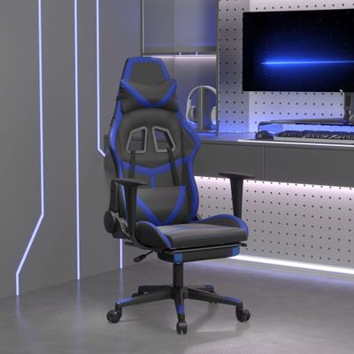 vidaXL Herná stolička s podnožkou čierna a modrá umelá koža