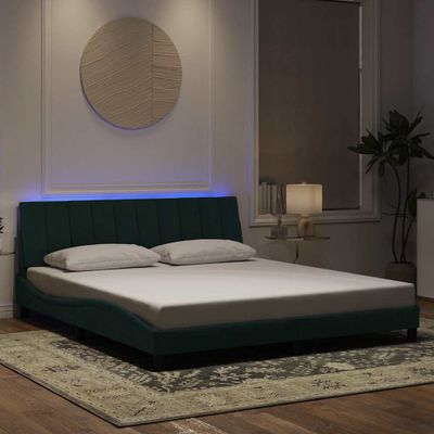 vidaXL Rám postele s LED bez matraca Hankotmavozelený 180x200 cm zamat