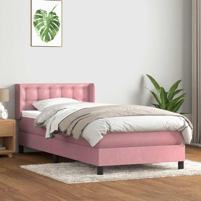 vidaXL Posteľný rám boxsping s matracom ružový 100x210 cm zamat