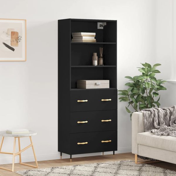 vidaXL Vysoká skrinka čierna 69,5x34x180 cm spracované drevo
