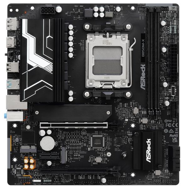 ASRock B850M-X / AMD B850 / AM5 / 2x DDR5 DIMM / 2x M.2 / HDMI / DP / USB-C / mATX Základná doska, AMD B850, AM5, 2× DDR5 DIMM (max. 128GB), 2× M.2, HDMI, DisplayPort, USB-C, mATX