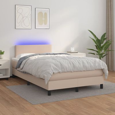 vidaXL Boxspring posteľ matrac a LED kapučínová 120x200 cm umelá koža