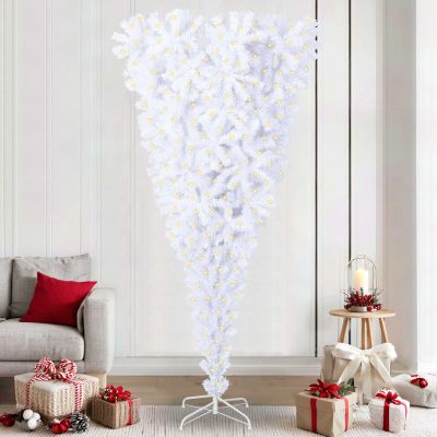 vidaXL Umelý vianočný stromček s 300 LED-i Biela 240 cm PVC a oceľ