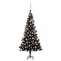 vidaXL Osvetlený umelý vianočný stromček s guľami, čierny 120 cm, PVC