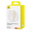 Sieťová nabíjačka Baseus GaN5, 2x USB-C + USB, 65 W + kábel 1 m (biela)