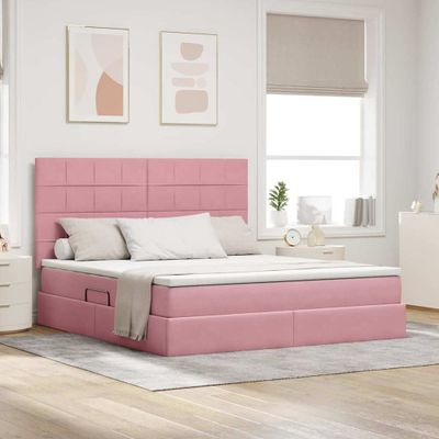 vidaXL Postel s úložným prostorem a matrací Ružová 180 x 200 cm Zamat