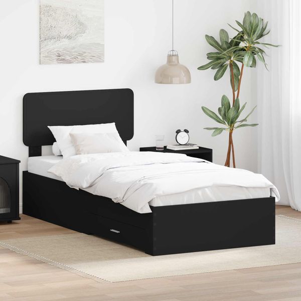 vidaXL Rám postele so zásuvkou Čierna 90 x 200 cm Kompozitné drevo