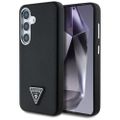 Puzdro Guess so zrnitým trojuholníkovým logom MagSafe pre Samsung Galaxy S25 čierne