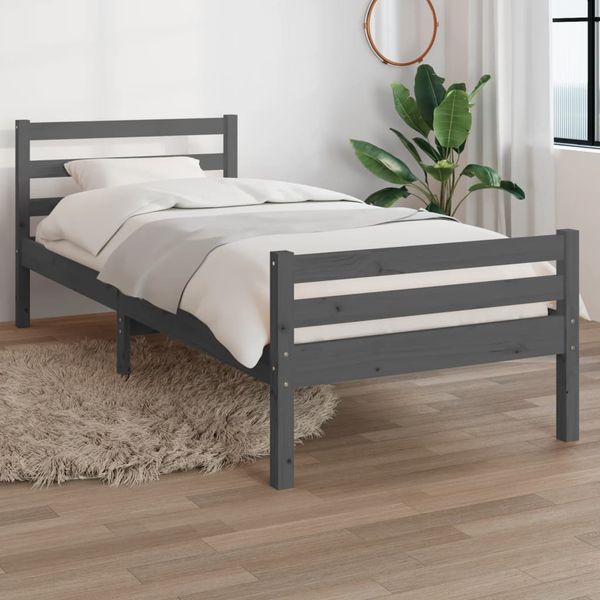 vidaXL Posteľný rám, sivý, drevený masív 90x190 cm, jednolôžko
