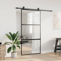 vidaXL Posuvné dvere s kovaním čierne 102,5x205 cm tvrdené sklo