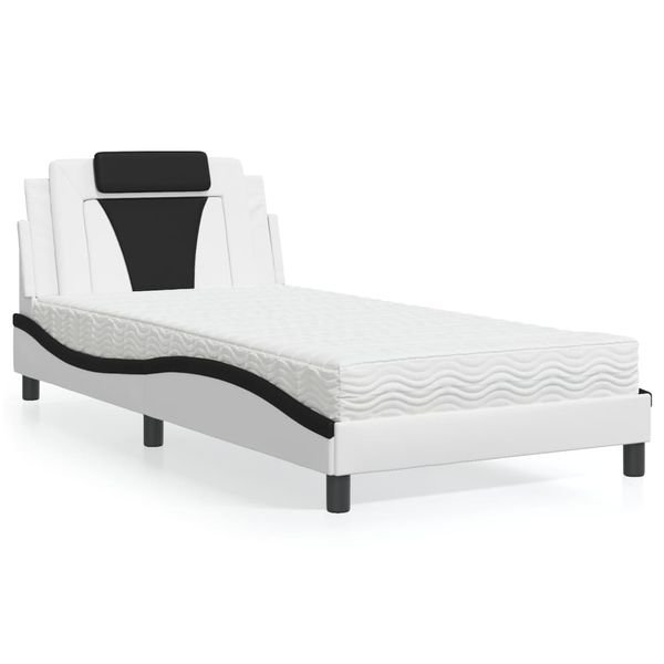 vidaXL Posteľ Viana s matracom biela a čierna 100x200 cm umelá koža