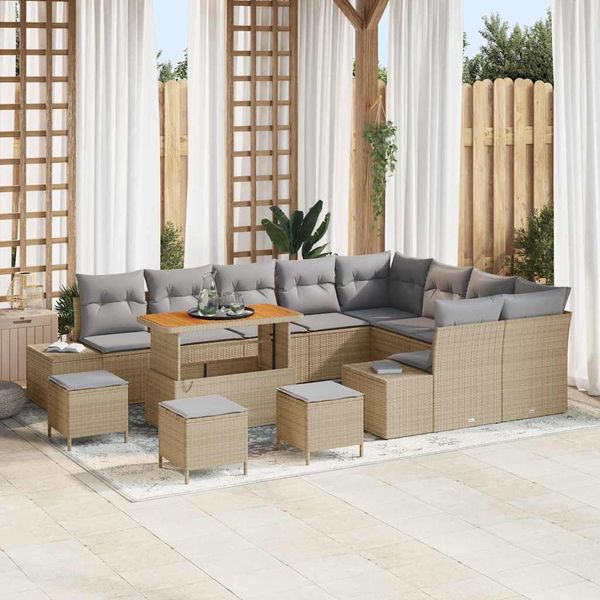 vidaXL Súprava záhradných pohoviek s vankúšom 13 pcs Béžová polyratan