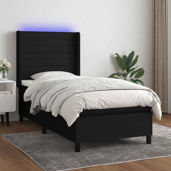 vidaXL Posteľ boxsping s matracom a LED čierna 100x200 cm látka