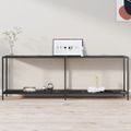 vidaXL Konzolový stolík čierny 220x35x75,5 cm tvrdené sklo