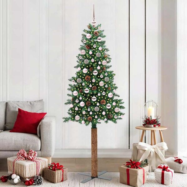 vidaXL Úzky vianočný stromček s 300 LED-i so stojanom Zelená 210 cm