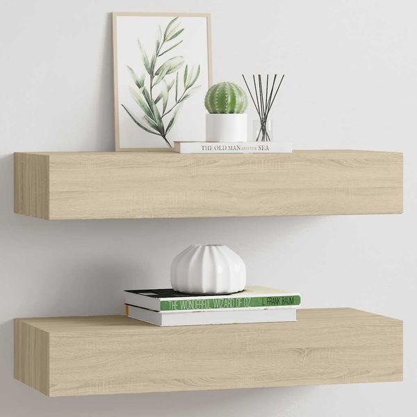 vidaXL Nástenné zásuvkové police 2 ks farba dubu 60x23,5x10 cm MDF