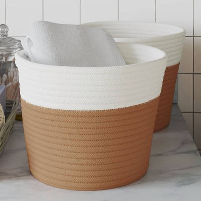 vidaXL Úložné koše 2 ks hnedé a biele Ø24x18 cm bavlna