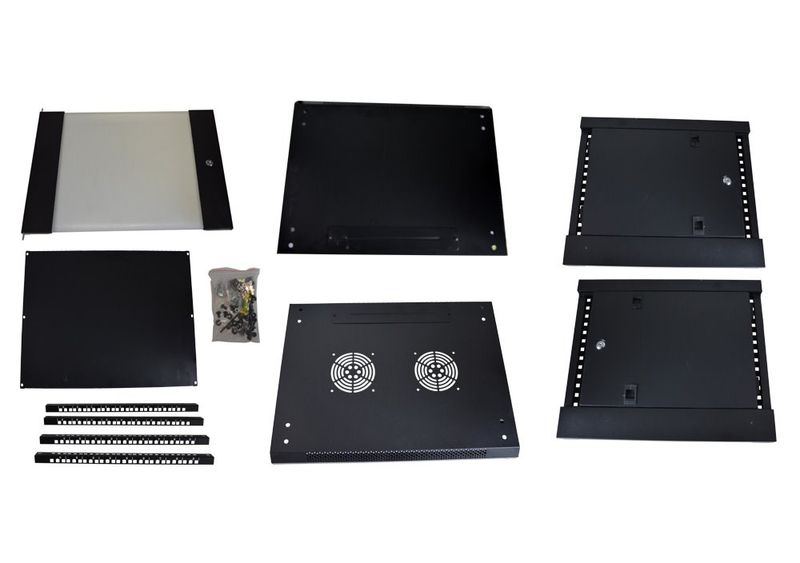 RACK 19" nástenný ZETA 9U 600x450 RAL9004, dvere sklo na samozostavenie, čierny