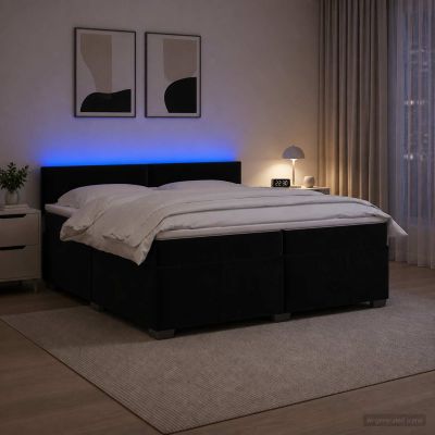 vidaXL Posteľ s boxspringom a matracom a LED Čierna 200 x 200 cm Zamat