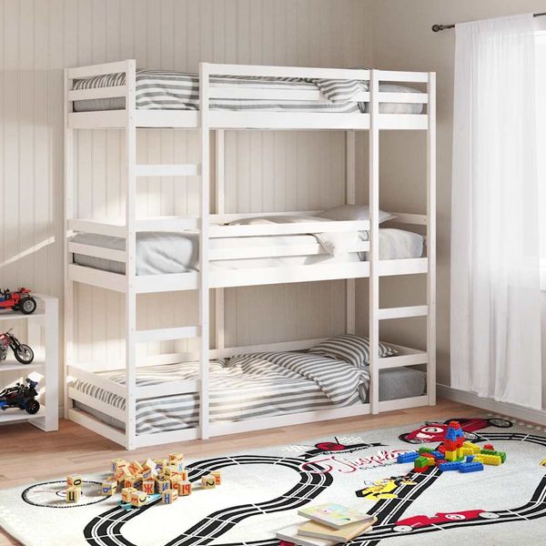 vidaXL Trojitá poschodová posteľ biela 75x190 cm borovicový masív