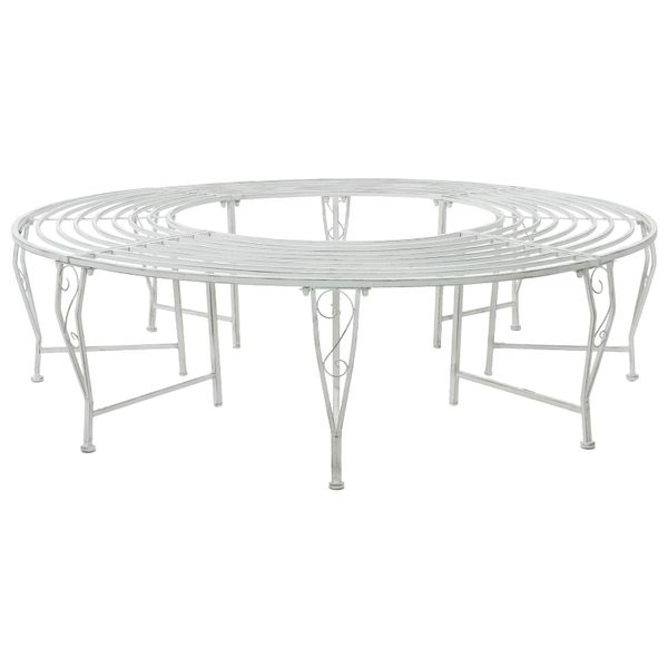 vidaXL Stromová lavička 8-Počet miest Ø 160 x 44 cm Oceľ Antická biela