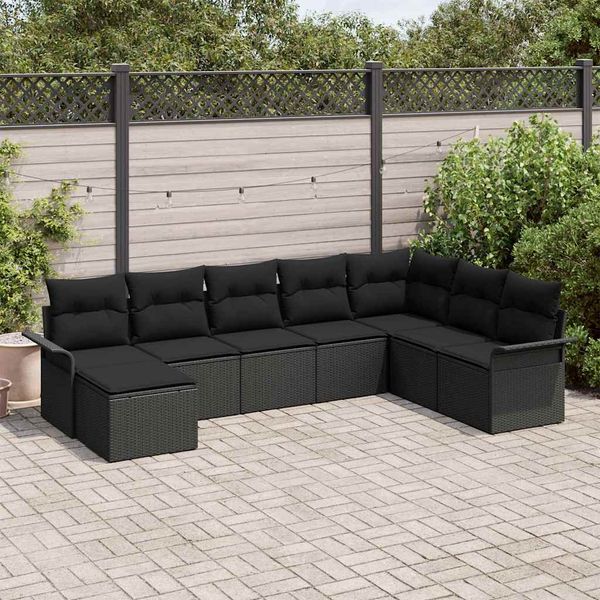 vidaXL Súprava záhradných pohoviek s vankúšom 8 pcs Čierna polyratan