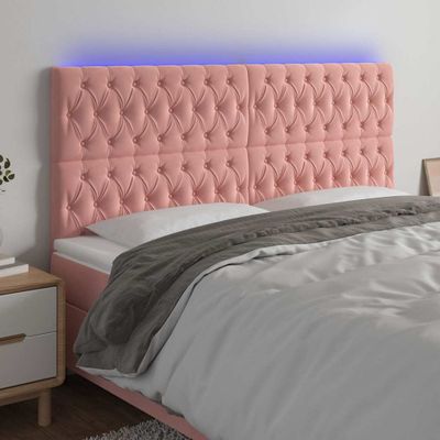 vidaXL Čelo postele s LED ružové 180x7x118/128 cm zamat
