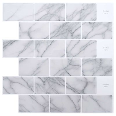 vidaXL Subway dlažba 50 pcs Biely mramor 30 x 30 cm Polyuretán a PET