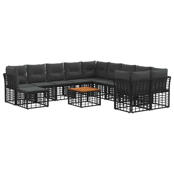 vidaXL Záhradná súprava gaučov 12 pcs Čierna a tmavošedá Polyester