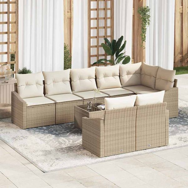 vidaXL Sada pohoviek s vankúšom 9 pcs Béžová polyratan