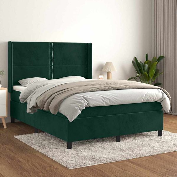 vidaXL Posteľný rám boxsping s matracom tmavozelený 140x190 cm zamat