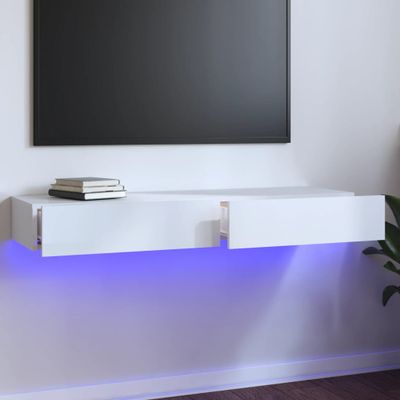 vidaXL TV skrinka s LED svetlami lesklá biela 120x35x15,5 cm