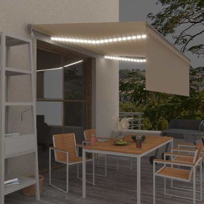 vidaXL Automatická markíza s tienidlom&LED&senzorom vetra 4x3m krémová