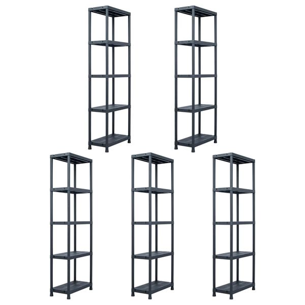 vidaXL Regále s úložnými poličkami 5ks čierne 125 kg 60x30x180 cm plast