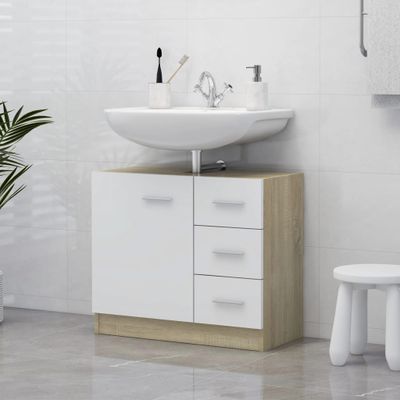 vidaXL Skrinka pod umývadlo, biela a sonoma 63x30x54 cm, drevotrieska