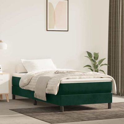 vidaXL Posteľný rám s boxspringom tmavozelený 90x200 cm zamat