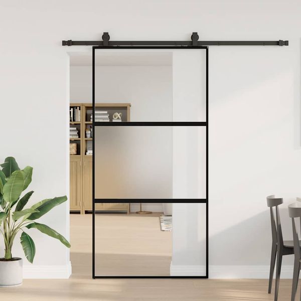 vidaXL Posuvné dvere s kovaním čierne 102,5x205 cm tvrdené sklo