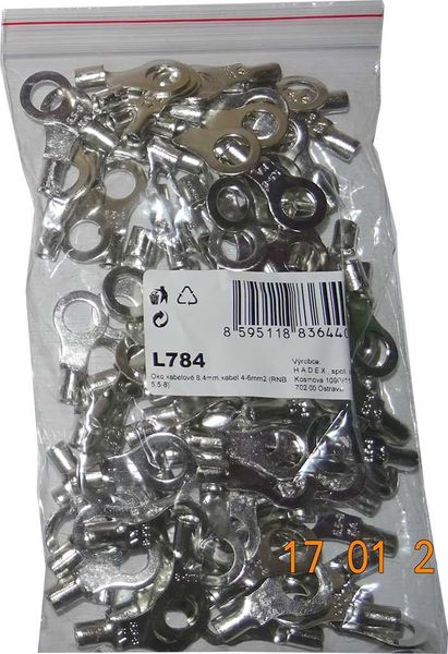 Očko káblové 8,4 mm, kábel 4-6 mm² (RNB 5,5-8), balenie 100 ks