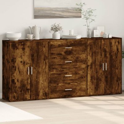 vidaXL Komody 3 ks dymový dub 60x31x84 cm kompozitné drevo