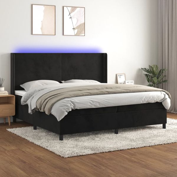 vidaXL Posteľ boxsping s matracom a LED čierna 200x200 cm zamat